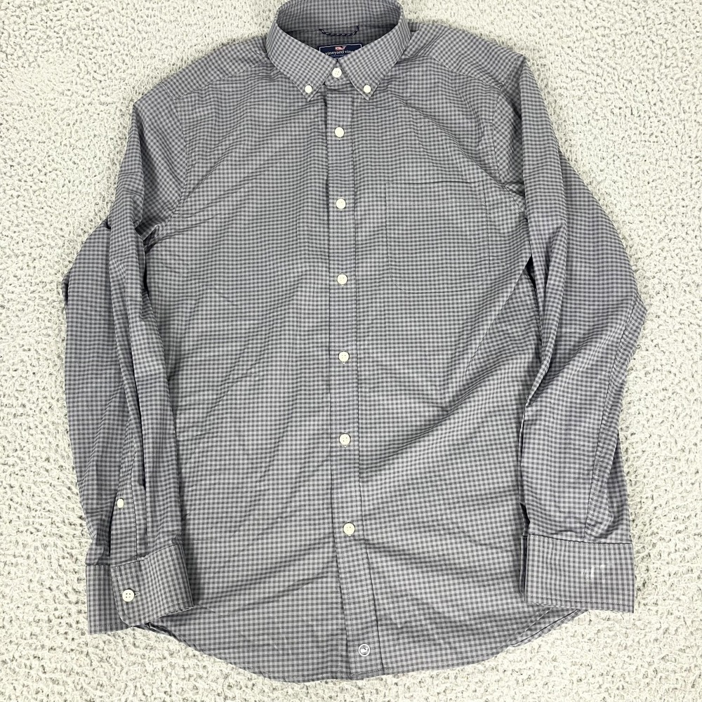 Vineyard Vines Shirt Mens Small‎ Gray Check Performance Classic Fit Button Down